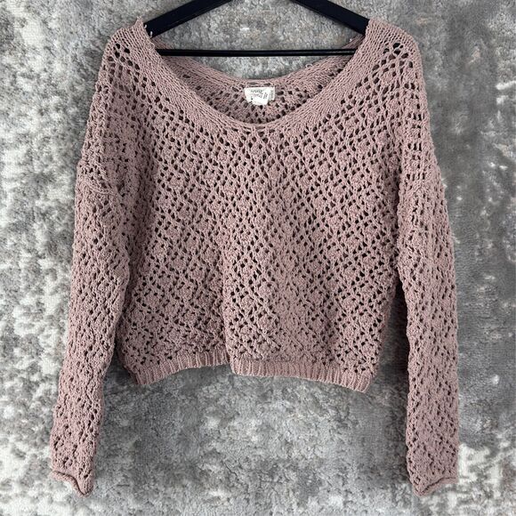 Nicole Miller Artelier Sz M Open Crochet Knit Crop Sweater Boho Mauve - Picture 1 of 8